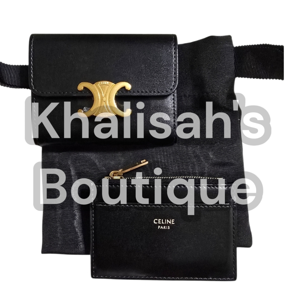 LIKE NEW!!! CELINE COMPACT WALLET WITH COIN TRIOMPHE IN Shiny Calfskin TRIFOLD - Picture 7 of 16